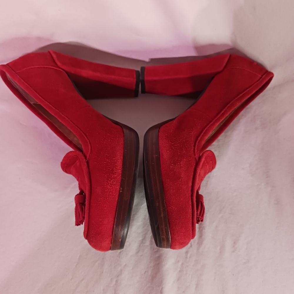 Sam Edelman Red Suede Platform Loafers with Tassels